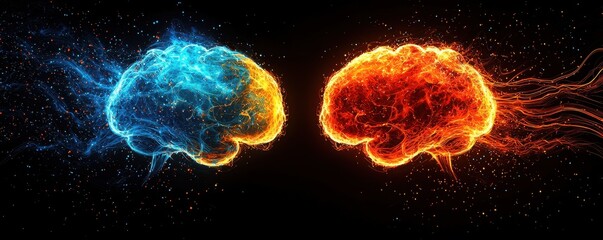 Poster - Conceptual image of two illuminated brains with circuitry connection