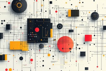 Poster - Abstract technological network digital art with geometric elements