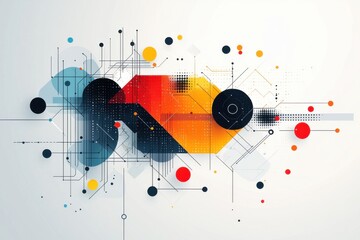 Poster - Abstract geometric network with vibrant colors and shapes