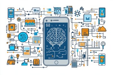 Poster -  illustration of artificial intelligence and mobile application development