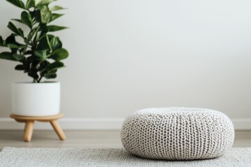 Poster - Cozy room with meditation cushion, plant, and soft decor promoting inner peace and balanced wellness