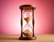 © Mubashir - Sand running through the bulbs of an hourglass measuring the passing time in a countdown to a deadline with copy space. isolated on colorful vibrant background
