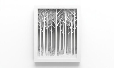 Canvas Print - A white frame with a picture of trees