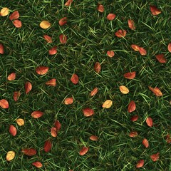 Canvas Print - A field of grass with leaves scattered on the ground. Seamless texture