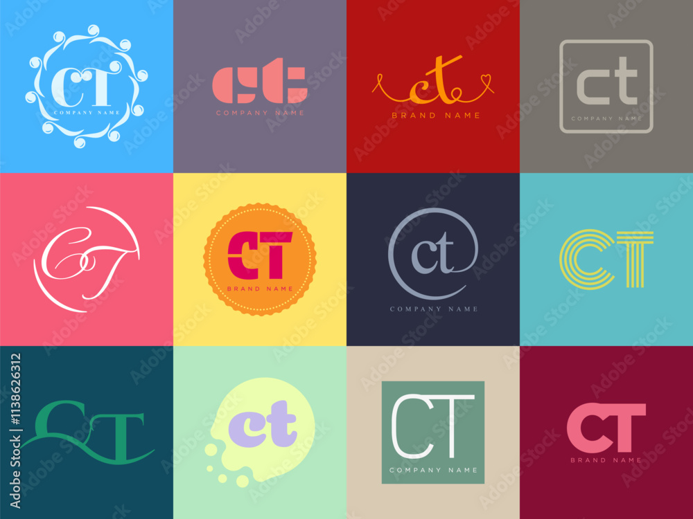 Ct Lettering CT logo company template. Letter c and t logotype. Set different ...