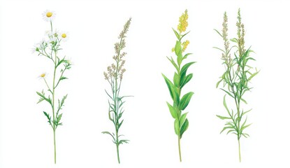 watercolor paintings of yellow flowers on a white background, meticulously hand-painted for design a