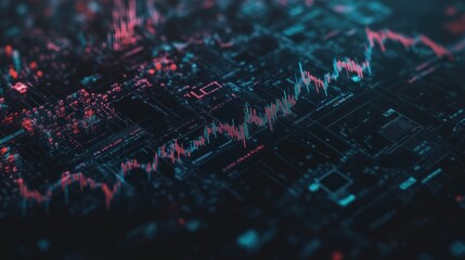 Poster - Abstract digital data visualization with glowing lines on a circuit board.