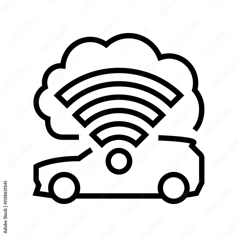 cloud connected car autonomous vehicle line icon vector. cloud ...