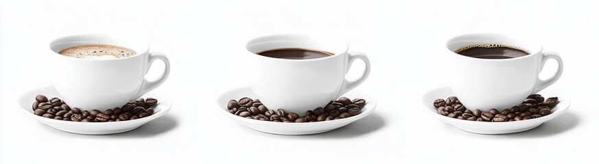 Aufkleber - 3 coffee cups with a white background, coffee beans at the bottom of each cup