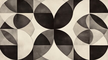 Poster - Abstract geometric pattern with monochrome circles and segments, textured background.