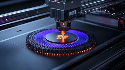 Poster - Advanced Inkjet Printer in Action with Vibrant Laser Design and High Precision Technology
