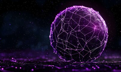 Poster - Futuristic Purple Sphere Composed of Particles in Abstract Cosmic Background