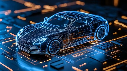 Poster - futuristic automobile design with gps tracking and pulsing signal technology