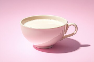 Poster - A coffee cup with milk on a pink background