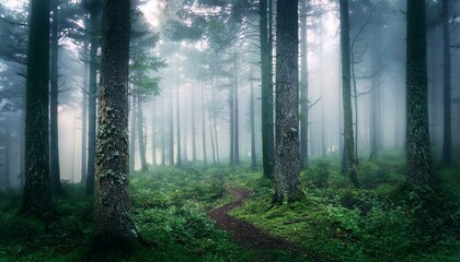 Poster - misty morning in the forest