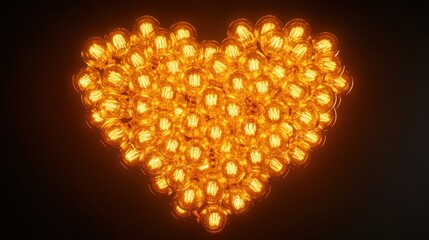 Poster - A heart shape is formed by numerous glowing incandescent light bulbs against a dark background