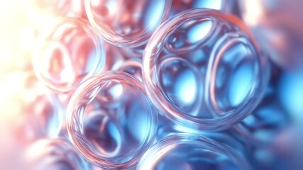 Aufkleber - Abstract animation of spherical glass shapes with light effects creating a harmony of blue and orange tones, emphasizing the layered composition and depth of field effect
