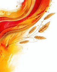 Poster - Vibrant abstract artwork featuring warm shades of red and orange with delicate wheat motifs.