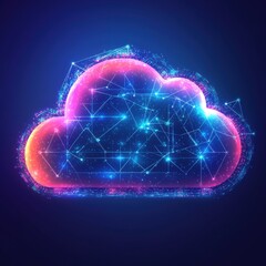 Poster - Colorful digital cloud graphic illuminated with a network of stars and lines, representing advanced technology.
