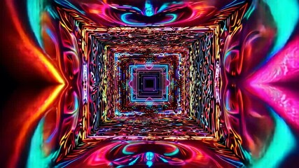 Poster - Abstract animation showcases a vibrant tunnel formed by colorful neon lights, ideal for enhancing music videos, events, or creative projects with a psychedelic touch