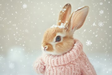 Wall Mural - Adorable Rabbit in Pink Sweater