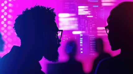Poster - People Engaging in Digital Discussion with Colorful Background
