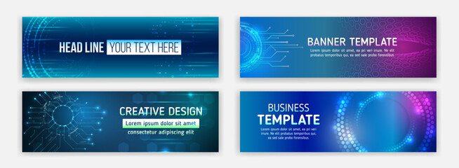 Leinwandbilder - Modern banner design with technology element. Data protection, internet communication, science, big data, cloud hosting. Sci-fi vector sample concept. High-tech horizontal banner template.