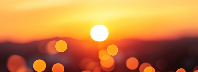 Poster - Blurred bokeh lights with sunset in the background.