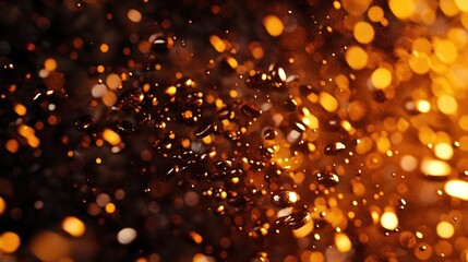 Fototapete - Abstract bokeh of many small golden, glowing, out of focus spheres.