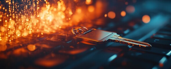 Poster - Key on keyboard with digital fire effect.