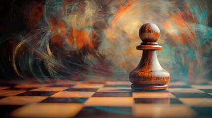 Poster - Pawn chess piece on board with colorful background smoke.