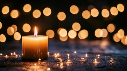 Aufkleber - Lit candle on table with bokeh lights.