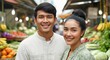 © gn8 - Asian couple in vibrant market setting surrounded by fresh produce