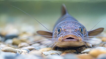 Aufkleber - Freshwater fish with barbels close up, pebbles background, shallow depth.