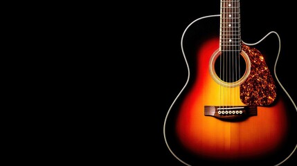 Aufkleber - Acoustic guitar with sunburst finish, on black background.