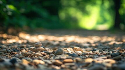 Aufkleber - Stacked stones on path, blurred trees.