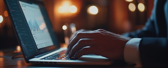 Aufkleber - Hands on laptop, data graph.