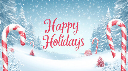 A candy cane border framing a snowy scene with a 