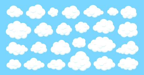 Wall Mural - cloud flat set. weather, atmosphere sign, white silhouette, soft fluffy shapes, smooth edges, rounde