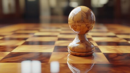 Poster - Wooden chess piece on chessboard, shallow depth of field.