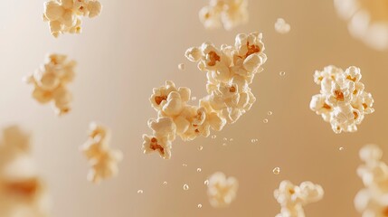 Sticker - Tasty fresh popcorn flying on beige background