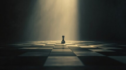 Poster - Rook chess piece spotlighted on dark chessboard.