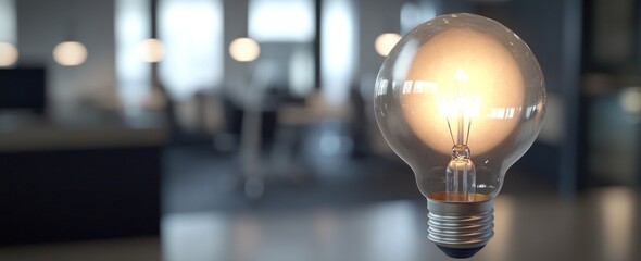 Poster - Lit lightbulb in front of blurred office scene.