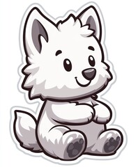 Sticker - Cute white cartoon puppy sitting.