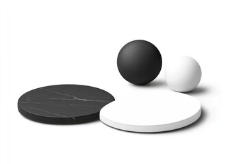 Poster - Spheres and disc shapes on a white background.