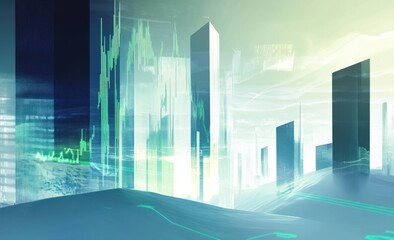 Aufkleber - Abstract cityscape with digital overlays and modern architecture.