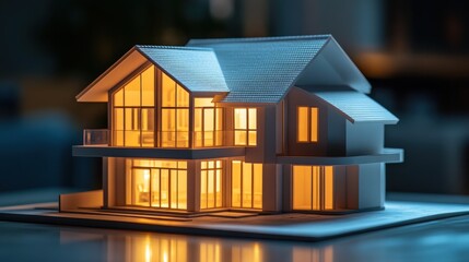 Leinwandbilder - Illuminated house model on a dark surface.