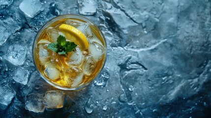 Poster - Iced drink with lemon and mint, on crushed ice.