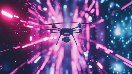 Poster - Drone in blue and pink light.