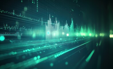 Aufkleber - Abstract green digital data visualization, graph, bokeh lights.